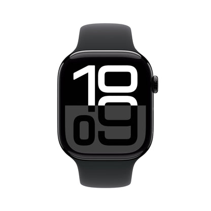 Apple Watch Series 10 (GPS 46 mm) Smartwatch mit Aluminiumgehäuse in Diamantschwarz und Sportarmband in Schwarz (M/L)