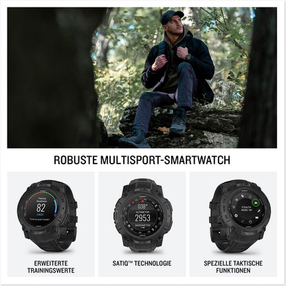 Garmin Instinct 3 Tactical 50mm AMOLED – GPS-Multisport-Smartwatch, 1,3" AMOLED-Display, bis zu 24 Tage Akkulaufzeit, 80+ Sport-Apps, Taktische Funktionen, Multi-Satellitenempfang, LED-Taschenlampe