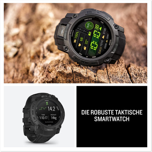 Garmin Instinct 3 Tactical 50mm AMOLED – GPS-Multisport-Smartwatch, 1,3" AMOLED-Display, bis zu 24 Tage Akkulaufzeit, 80+ Sport-Apps, Taktische Funktionen, Multi-Satellitenempfang, LED-Taschenlampe
