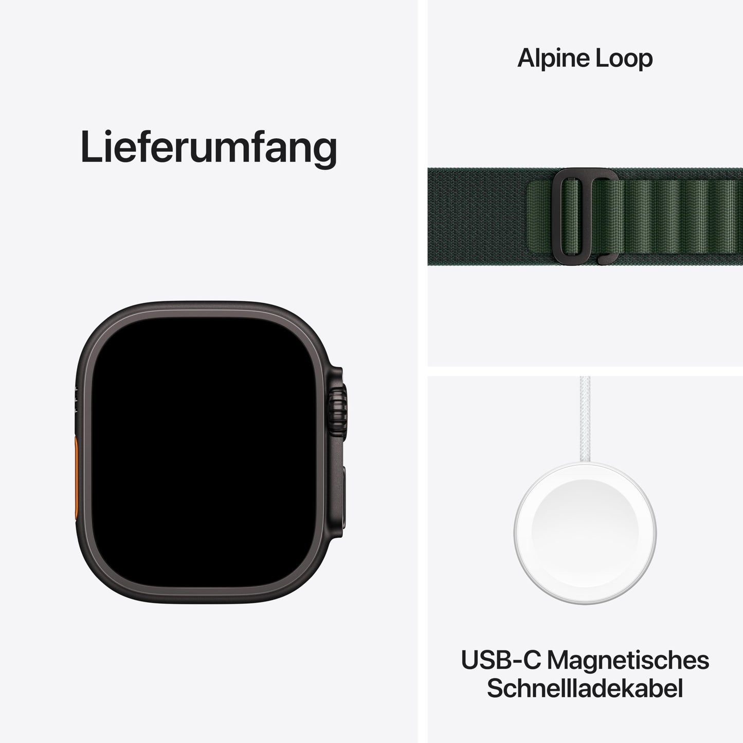 Apple Watch Ultra 2 (GPS + Cellular 49 mm) Smartwatch, Sportuhr mit Titangehäuse in Schwarz und Alpine Loop in Dunkelgrün (Large). Fitnesstracker