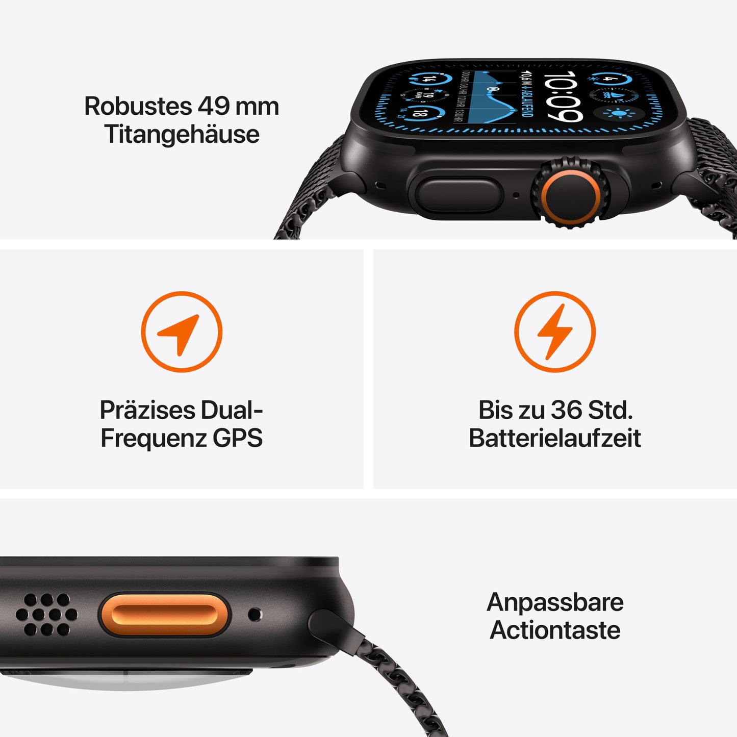 Apple Watch Ultra 2 (GPS + Cellular 49 mm) Smartwatch, Sportuhr mit Titangehäuse in Schwarz und Alpine Loop in Dunkelgrün (Large). Fitnesstracker