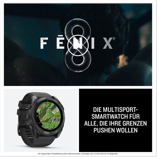 Garmin fēnix 8 51mm – Multisport-Smartwatch, 1,4" AMOLED Touch-/Tastendisplay, bis zu 29 Tage Akkulaufzeit, 80+ Sport-/Outdoor-Apps, TOPO-Karten, EKG