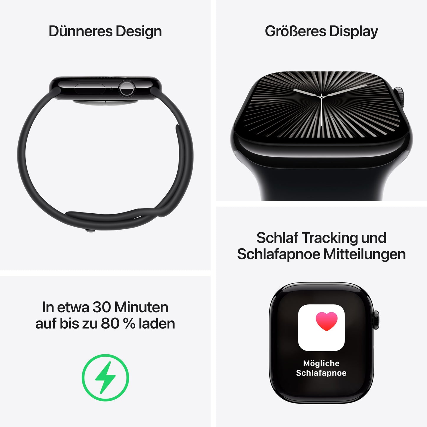 Apple Watch Series 10 (GPS + Cellular 46 mm) Smartwatch mit Aluminiumgehäuse in Diamantschwarz und Sportarmband in Schwarz (S/M). Fitnesstracker