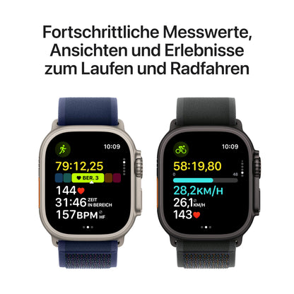 Apple Watch Ultra 2 (GPS + Cellular 49 mm) Smartwatch, Sportuhr mit Titangehäuse in Schwarz und Alpine Loop in Dunkelgrün (Large). Fitnesstracker